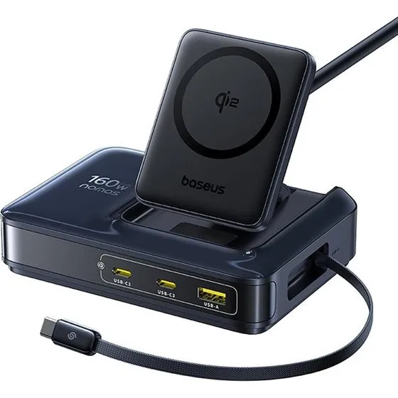 Baseus Nomos NH21 160W 4-i-1 Qi2 Trådløs Ladestation - Sort