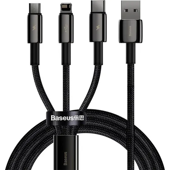Baseus Tungsten 3-in-1 USB-kabel, 1.5m, Sort (CAMLTWJ-01)