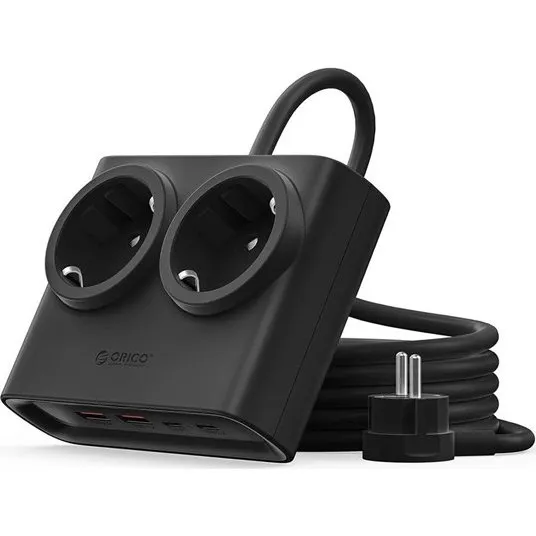 ORICO PDC25 25W 6-i-1 Stikdåse med USB-C og USB-A - Sort