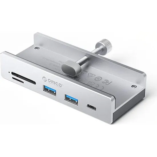 ORICO MH5PC USB-C Hub med klemme – 5 porte, 10 Gbps, Sølv