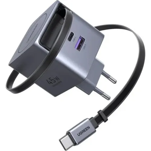 UGREEN 45W GaN Fast Charger med udtrækkeligt kabel