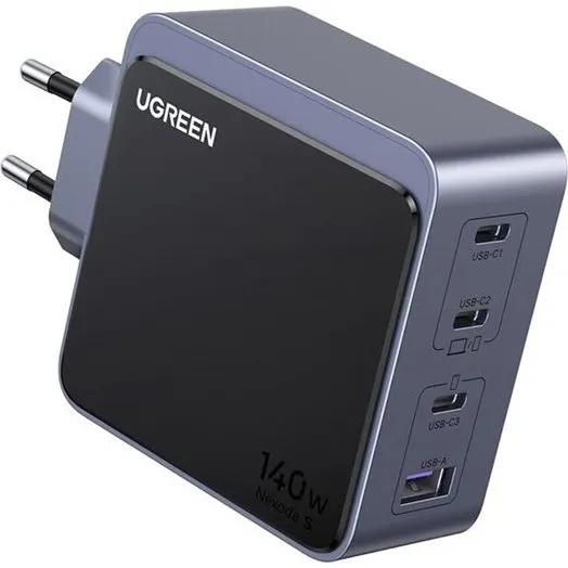 UGREEN Nexode S 140W GaN Vægoplader - 3x USB-C + USB-A - Grå