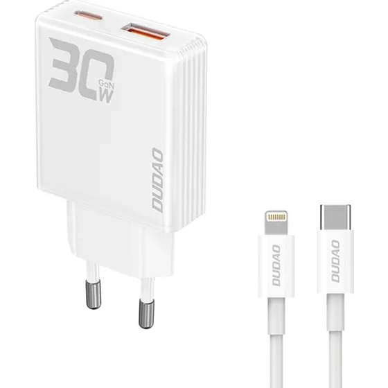DUDAO A30EU 30W GaN Oplader med USB-C til Lightning kabel