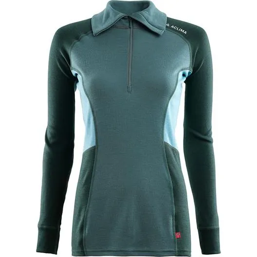 Aclima WarmWool Polo til kvinder - North Atlantic / Green Gables