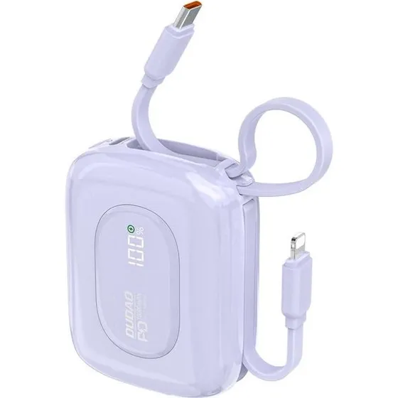 Dudao K32 10000 mAh Powerbank med USB-C/Lightning kabel - Lilla