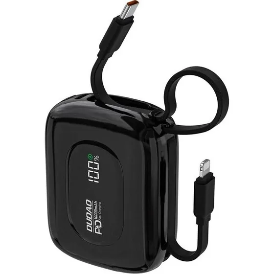 Dudao K32 Powerbank 10000 mAh 22.5W med indbygget kabel - Sort