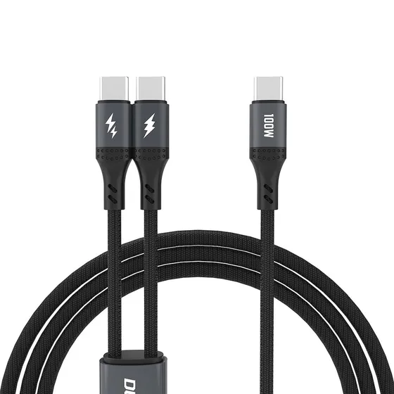 Dudao L3F 2-i-1 USB-C til 2x USB-C Kabel 100W 1,2m - Sort