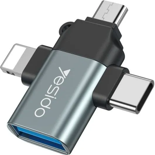 Yesido GS15 3-i-1 OTG Adapter - USB-A til USB-C, Micro USB & Lightning