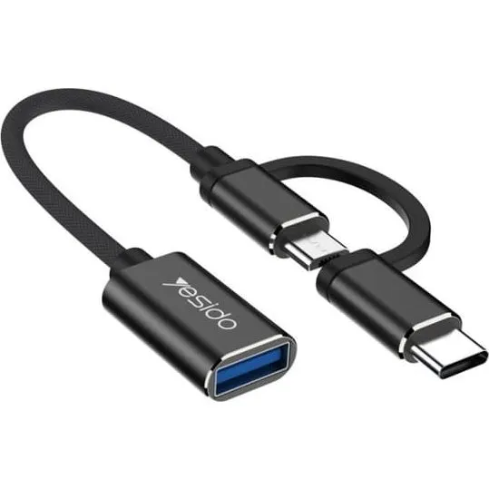 Yesido GS02 2-i-1 USB-A til USB-C/Micro USB OTG Adapter, 10 cm