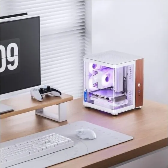 Jonsbo TK-0 Mini-ITX PC-kabinet - Hvid med glas og trædetaljer