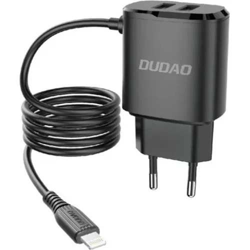 Dudao A2Pro USB-oplader med indbygget Lightning-kabel, sort
