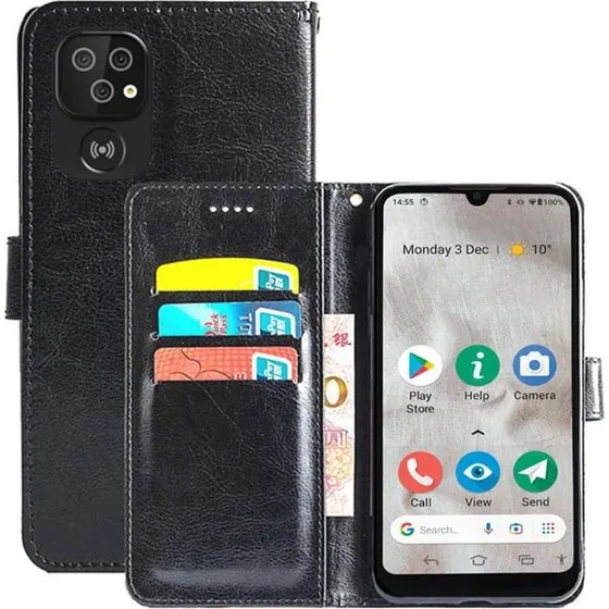 Doro 8100 Wallet Cover - Sort med 3 kortlommer
