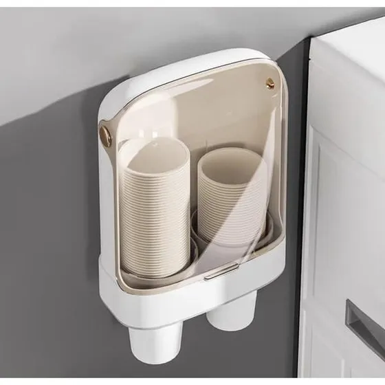 Vægmonteret dobbeltrør kopdispenser i hvid ABS - 80 kopper