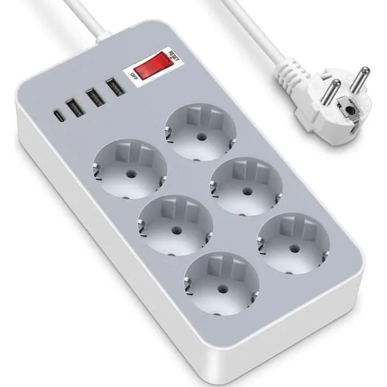 EU Standard Power Strip med 18 AC-udtag, USB og Type-C