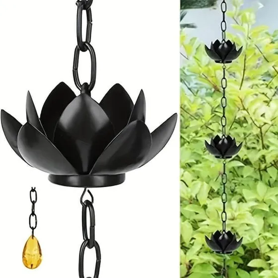 Sort Lotus Regnkæde - Elegant jernkæde til dekorativ dræning