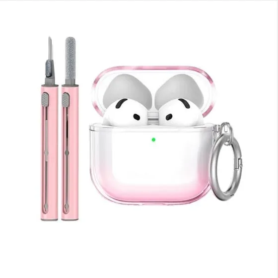 Apple AirPods 4 TPU-etui sæt med rensepen og nøglering - Pink