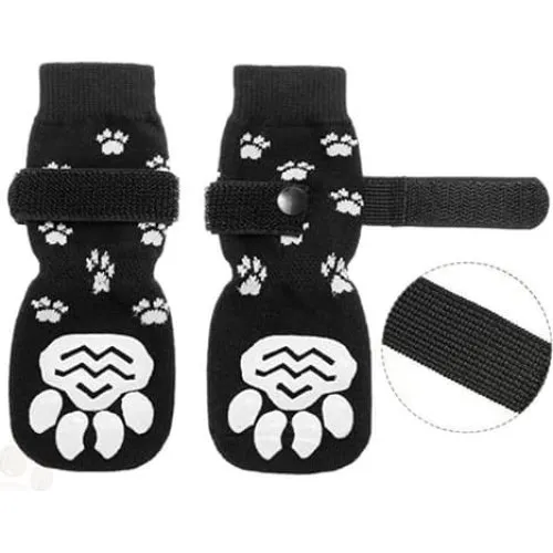 Sort hundesok med skridsikker sål og velcro, 4 stk, str. S