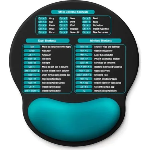 Ergonomisk musemåtte med håndledsstøtte og Excel-genveje - Green