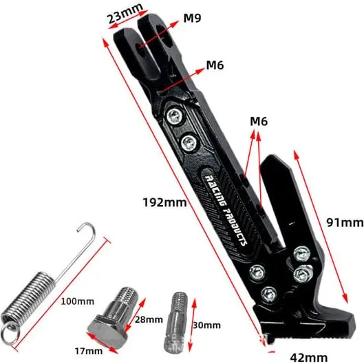 Justerbar Motorcykel Kickstand Sidestøtte - Sort