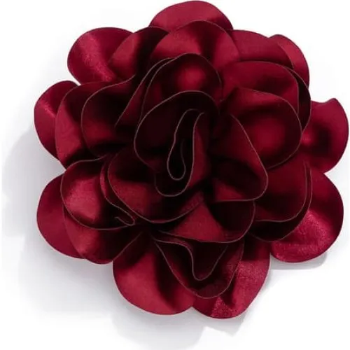 Stor Satin Blomst Broche i Dark Red - 2-i-1 Design