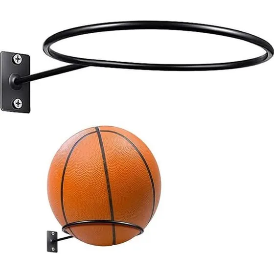 Vægmonteret boldholder til basketball og fodbold - Sort