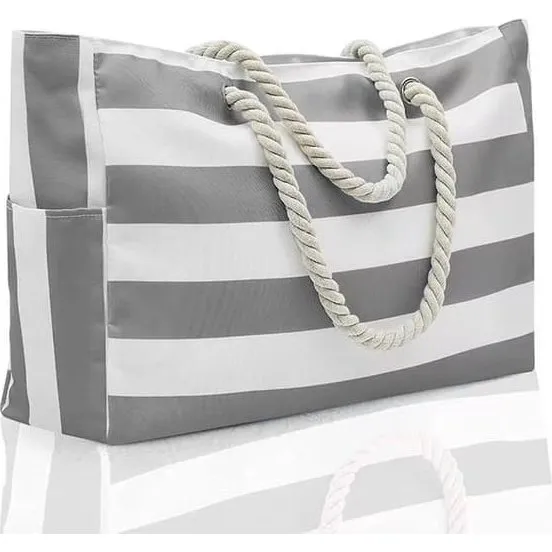Vandtæt Strandtaske i Kanvas - Grå/Hvid - 50x15 cm