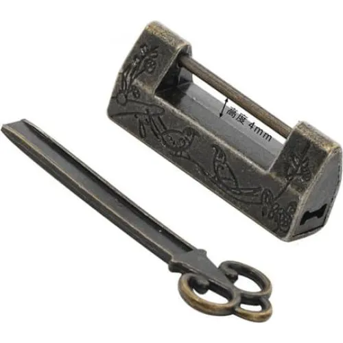 Antik hængelås - Vintage zinklegeringslås i bronze, M