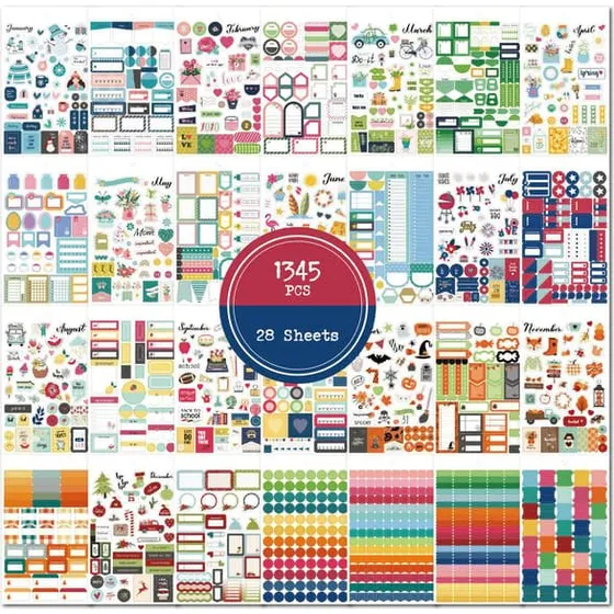 J10 Planner Stickers - 1345 stk. farverige dekorative klistermærker