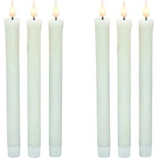 6 stk. LED lys med realistisk dryppende voks effekt, hvid