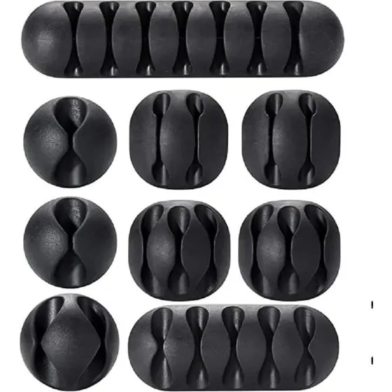 9-delt skrivebordskabelorganisator - Sort kabelholder i TPR/TPE