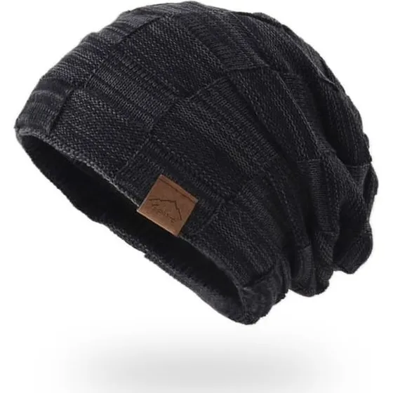 Strikket Beanie Hue i Sort Akryl - Varm Slouchy Model