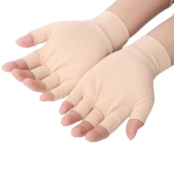 Kompressions-halvfingerhandsker til håndsmertelindring, Beige