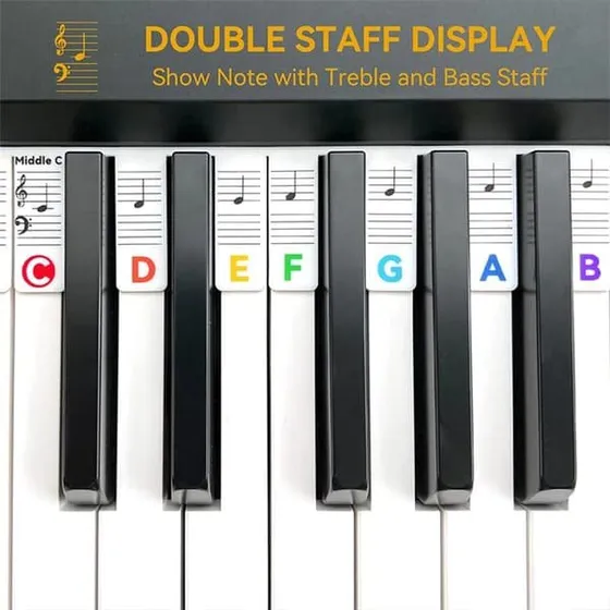 Aftagelige klaver- og keyboardetiketter, 61 tangenter, MultiColor