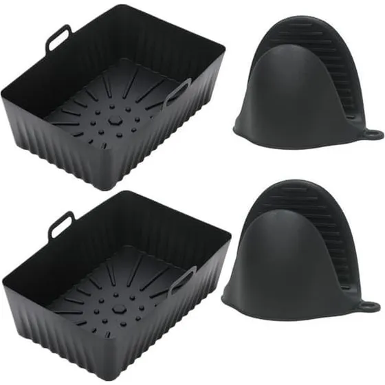 2-pak Silikone Airfryer Beholdere med Ovnluffer - Sort
