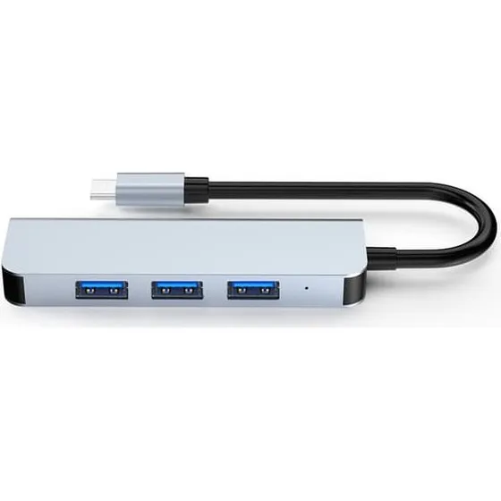 USB-hub med 1x USB 3.0 og 3x USB 2.0 - Sølvgrå Aluminium