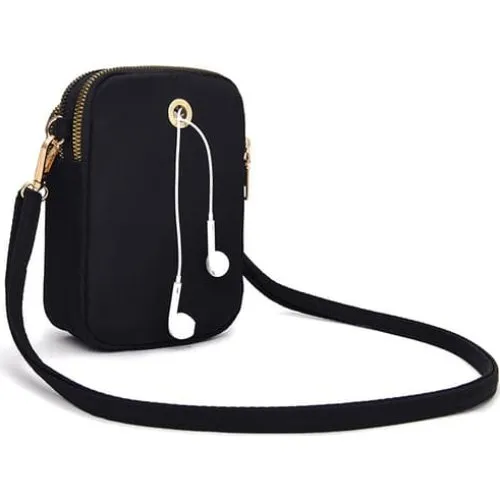 Crossbody mobiltaske Black - Slank minitaske i Oxford klud