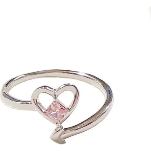 Rhinestone Ring Hjerte MultiColor - Sølv & Pink