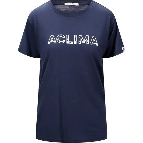 Aclima LightWool Logo T-Shirt Dame Navy Blaze XL