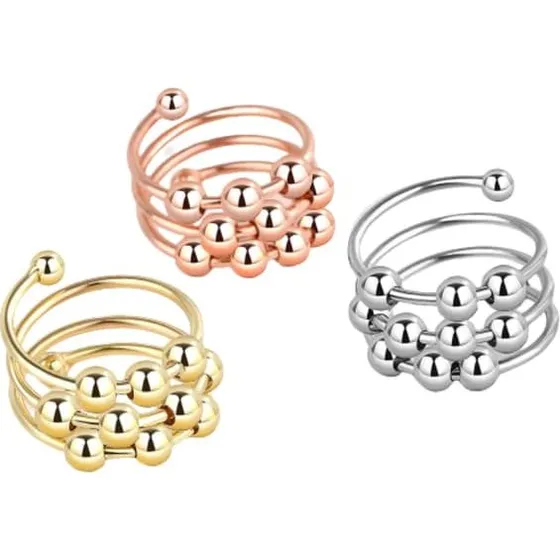Anti-stress ring 3-pak i justerbart kobber - Sølv, Guld & Roseguld