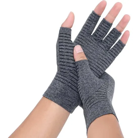 Kompressionshandsker Grey M - Fingerløse med silikonegreb