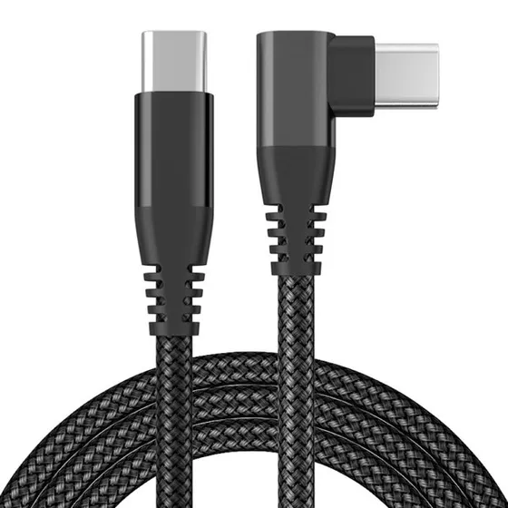USB-C til USB-C ladekabel 60W med vinklet stik, sort, 2 m