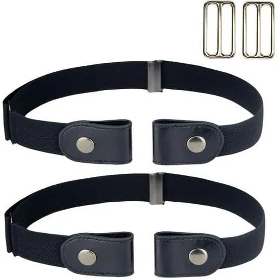 Elastisk bælte uden spænde, Sort, 2-pack
