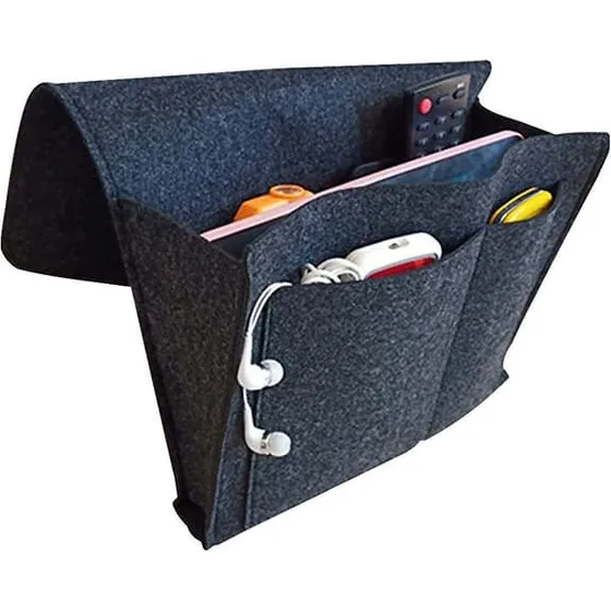 Hængende sengeopbevaringstaske i polyesterfilt, 32x21x10 cm, DarkGrey