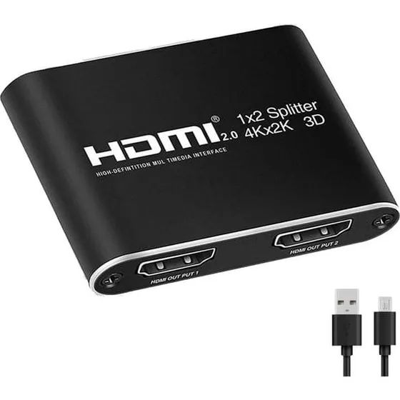 HDMI Splitter 1x2 til 2 skærme - 4K, 3D & 1080p
