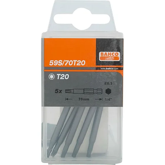 Bahco TX20 Torx bits 70mm - 5 stk i boks