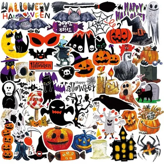 Halloween-klistermærker 51-pak - 4-8 cm PVC
