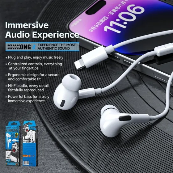 In-Ear-hodesett med Lightning-kontakt - Hvid