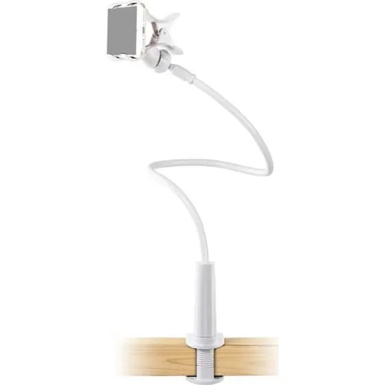 Mobilholder med flexibel hals og bordklemme - Hvid