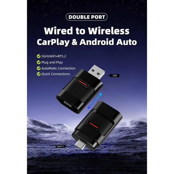 2-i-1 CarPlay & Android Auto Adapter (2025) - Trådløs Dual Port