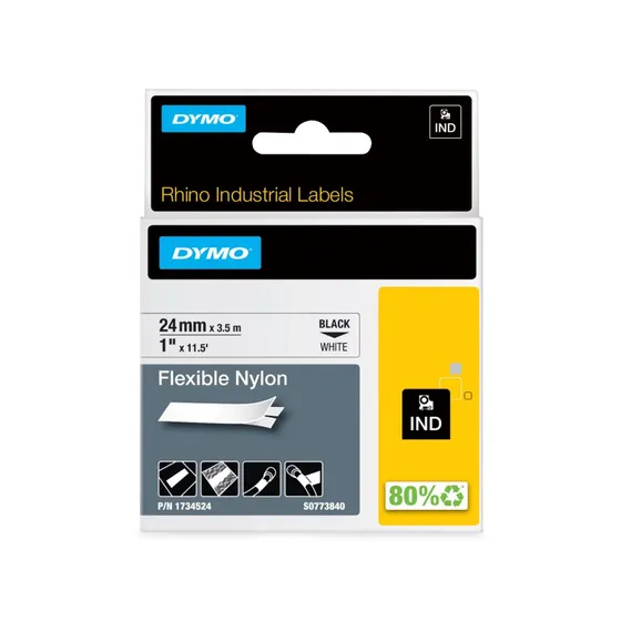 Dymo Tape Rhino 24mm Nylon Flex Sort/Hvid 1734524